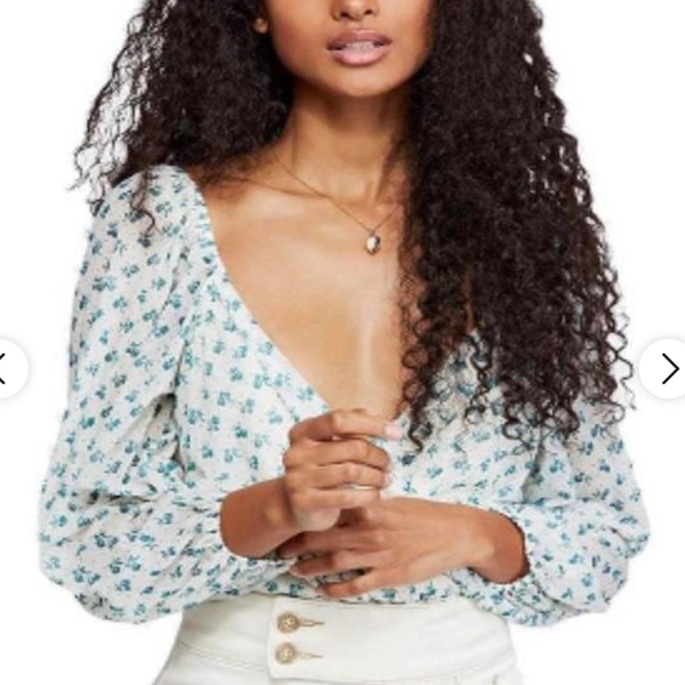 Free People Sweetie Pie Floral Crop Top Size M Green White Sheer NWOT